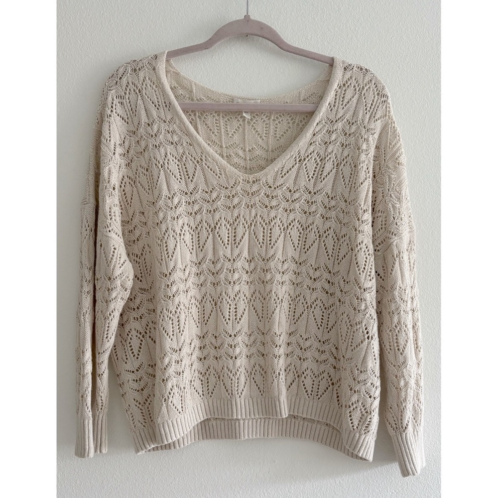 Garnett Hill Open Knit Cream LInen and Organic Cotton Blend Sweater Large
